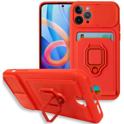 Bodycell Multifunction - Ανθεκτική Θήκη Apple iPhone 11 Pro Max με Λουράκι Λαιμού / Κάλυμμα Κάμερας / Ring Holder / Υποδοχή Κάρτας - Red (5206015003523)