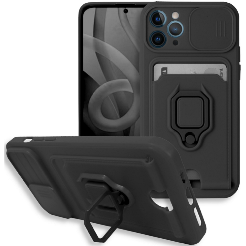 Bodycell Multifunction - Ανθεκτική Θήκη Apple iPhone 11 Pro με Λουράκι Λαιμού / Κάλυμμα Κάμερας / Ring Holder / Υποδοχή Κάρτας - Black (5206015003196)