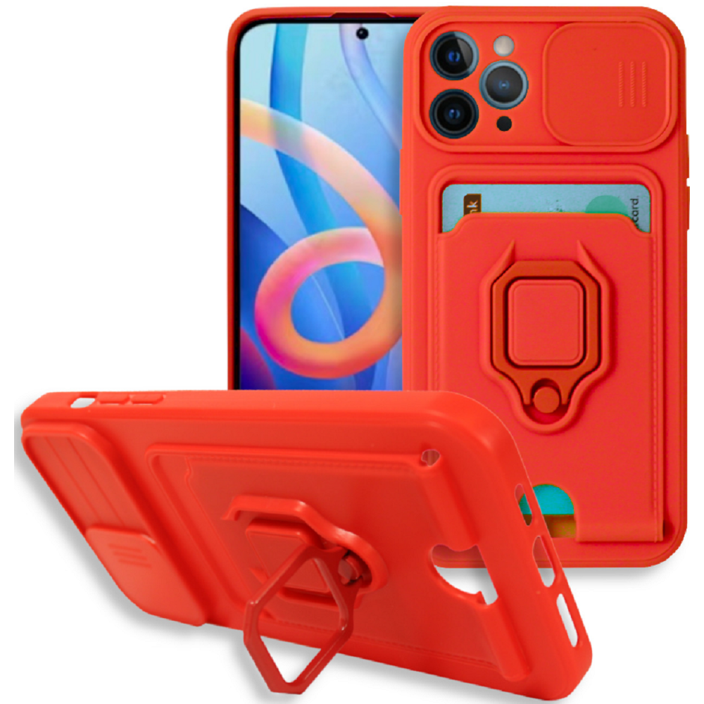 Bodycell Multifunction - Ανθεκτική Θήκη Apple iPhone 11 Pro με Λουράκι Λαιμού / Κάλυμμα Κάμερας / Ring Holder / Υποδοχή Κάρτας - Red (5206015003257)