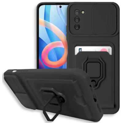Bodycell Multifunction - Ανθεκτική Θήκη Samsung Galaxy A02s με Λουράκι Λαιμού / Κάλυμμα Κάμερας / Ring Holder / Υποδοχή Κάρτας - Black (5206015011924)