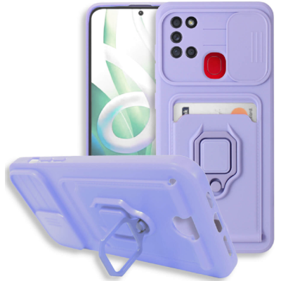 Bodycell Multifunction - Ανθεκτική Θήκη Samsung Galaxy A21s με Λουράκι Λαιμού / Κάλυμμα Κάμερας / Ring Holder / Υποδοχή Κάρτας - Purple (5206015011818)