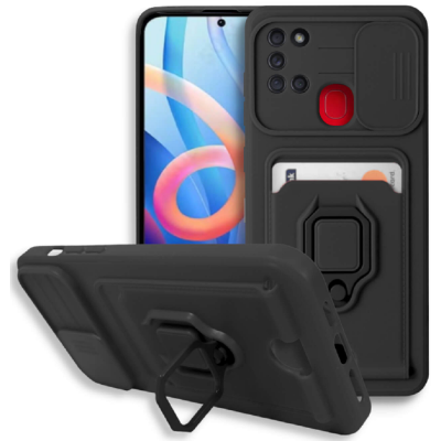 Bodycell Multifunction - Ανθεκτική Θήκη Samsung Galaxy A21s με Λουράκι Λαιμού / Κάλυμμα Κάμερας / Ring Holder / Υποδοχή Κάρτας - Black (5206015011726)