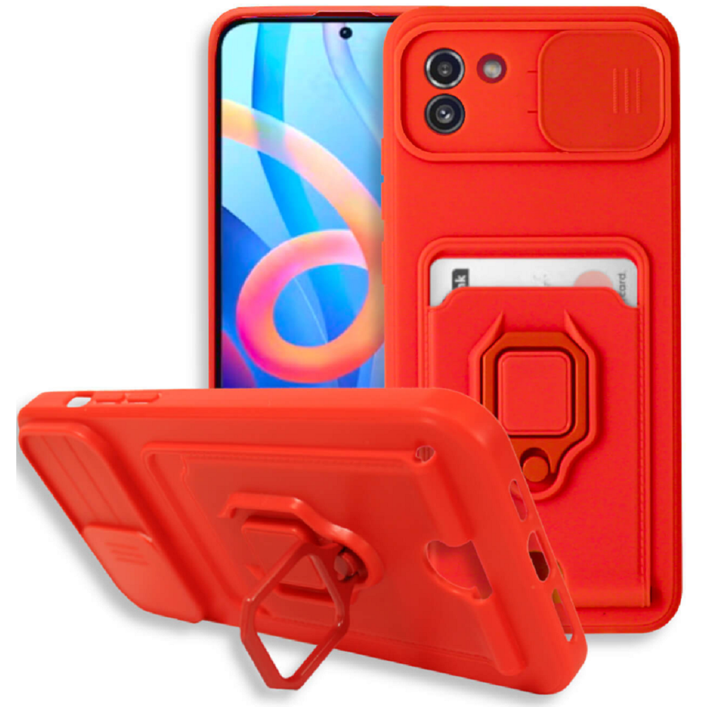 Bodycell Multifunction - Ανθεκτική Θήκη Samsung Galaxy A03 με Λουράκι Λαιμού / Κάλυμμα Κάμερας / Ring Holder / Υποδοχή Κάρτας - Red (5206015014628)