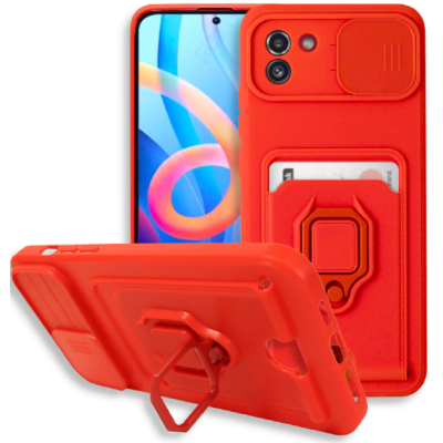 Bodycell Multifunction - Ανθεκτική Θήκη Samsung Galaxy A03 με Λουράκι Λαιμού / Κάλυμμα Κάμερας / Ring Holder / Υποδοχή Κάρτας - Red (5206015014628)