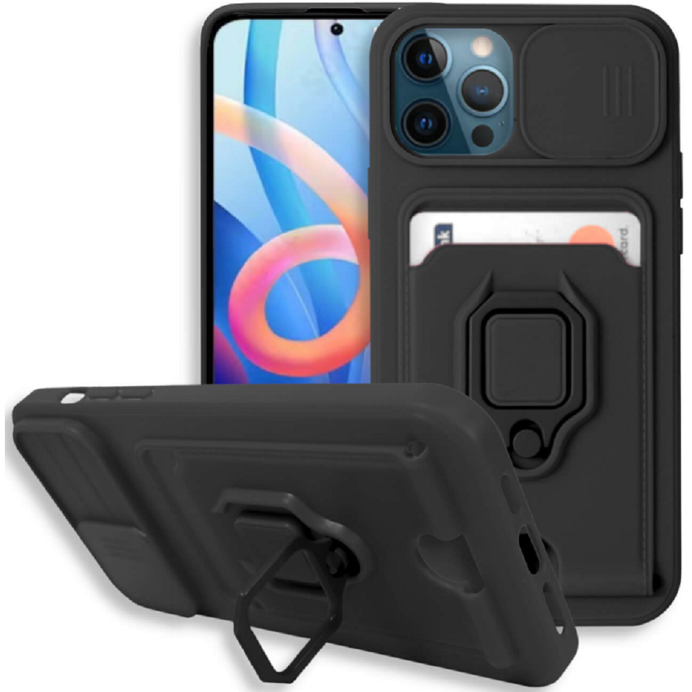Bodycell Multifunction - Ανθεκτική Θήκη Apple iPhone 12 / 12 Pro με Λουράκι Λαιμού / Κάλυμμα Κάμερας / Ring Holder / Υποδοχή Κάρτας - Black (5206015004179)