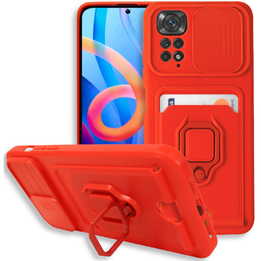 Bodycell Multifunction - Ανθεκτική Θήκη Xiaomi Redmi Note 11 / 11S με Λουράκι Λαιμού / Κάλυμμα Κάμερας / Ring Holder / Υποδοχή Κάρτας - Red (5206015012396)