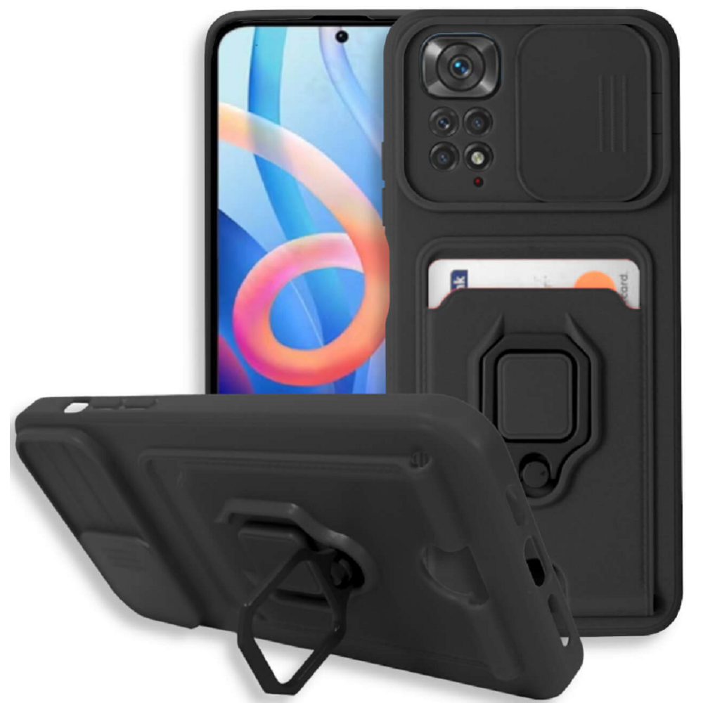 Bodycell Multifunction - Ανθεκτική Θήκη Xiaomi Redmi Note 11 / 11S με Λουράκι Λαιμού / Κάλυμμα Κάμερας / Ring Holder / Υποδοχή Κάρτας - Black (5206015012334)
