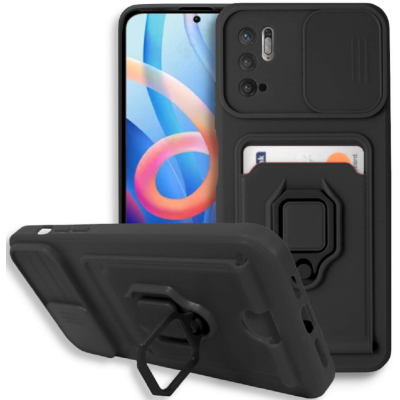 Bodycell Multifunction - Ανθεκτική Θήκη Xiaomi Redmi Note 10 5G / Redmi Note 10T 5G / Poco M3 Pro 5G με Λουράκι Λαιμού / Κάλυμμα Κάμερας / Ring Holder / Υποδοχή Κάρτας - Black (5206015007125)