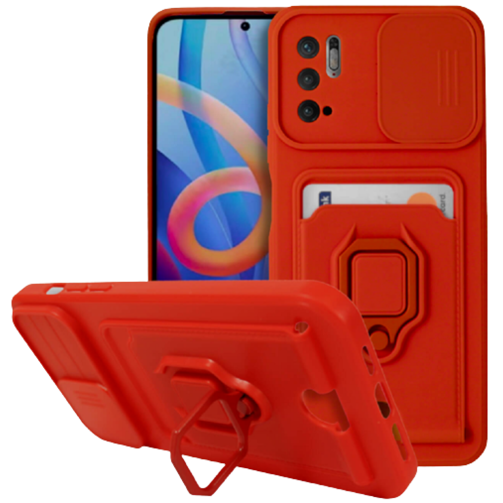 Bodycell Multifunction - Ανθεκτική Θήκη Xiaomi Poco M3 Pro 5G με Λουράκι Λαιμού / Κάλυμμα Κάμερας / Ring Holder / Υποδοχή Κάρτας - Red (5206015007217)