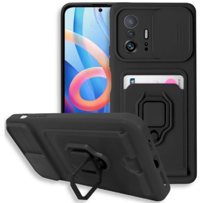 Bodycell Multifunction - Ανθεκτική Θήκη Xiaomi 11T / 11T Pro με Λουράκι Λαιμού / Κάλυμμα Κάμερας / Ring Holder / Υποδοχή Κάρτας - Black (5206015004537)