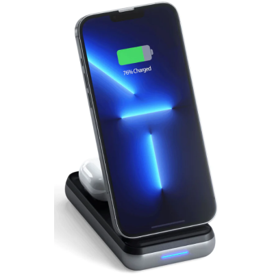 Satechi Duo Wireless Charger Power Stand - Βάση Ασύρματης Φόρτισης Qi 10W για Smartphone / Airpods & Galaxy Buds και PowerBank 10.000 mAh με 1 x Type-C 18W - Space Gray (ST-UCDWPBSM)