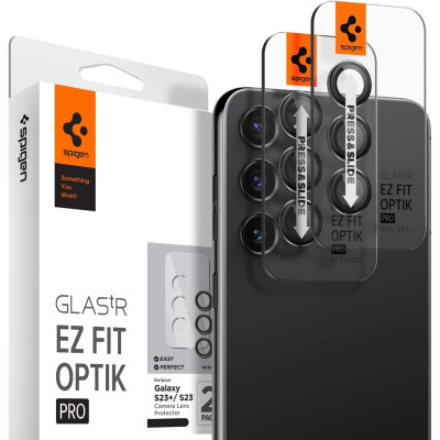 Spigen GLAS.tR EZ Fit OPTIK Pro Camera Lens Protector - Αντιχαρακτικό Προστατευτικό Γυαλί για Φακό Κάμερας Samsung Galaxy S23 / S23 Plus - 2 Τεμάχια - Black (AGL05962)