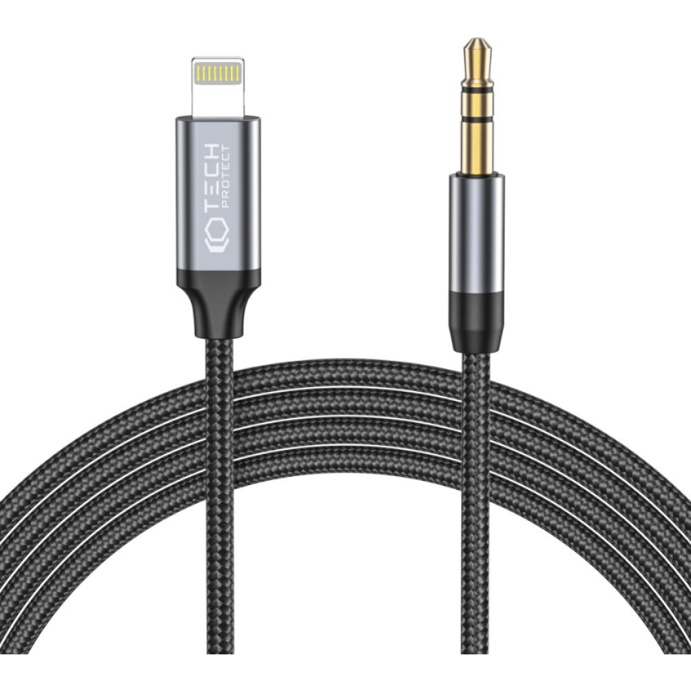 Tech-Protect Ultraboost Cable - Καλώδιο Lightning (Male) σε Καλώδιο Ήχου AUX Mini Jack 3.5mm (Male) - 100cm - Black (9490713929087)