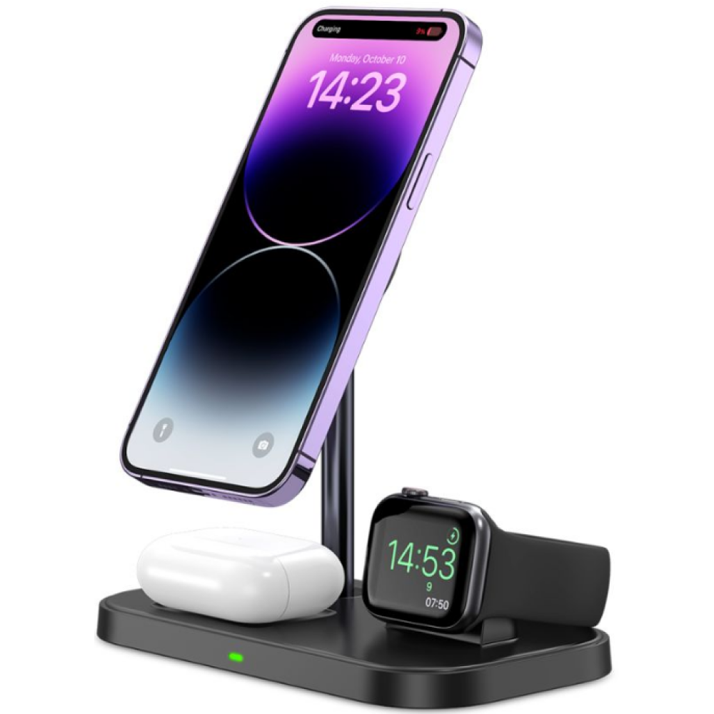 Tech-Protect A22 3 in 1 Wireless Charging Station - Βάση Ασύρματης Φόρτισης MagSafe για iPhone 16 / 15 / 14 / 13 / 12 / Airpods / Apple Watch - 15W - Black (9490713930960)