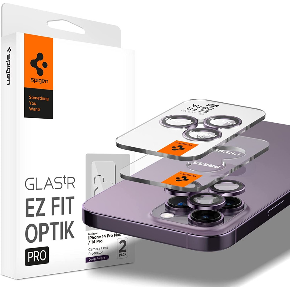 Spigen GLAS.tR EZ Fit OPTIK Pro Camera Lens Protector - Αντιχαρακτικό Προστατευτικό Γυαλί για Φακό Κάμερας Apple iPhone 14 Pro / 14 Pro Max - 2 Τεμάχια - Deep Purple (AGL05597)