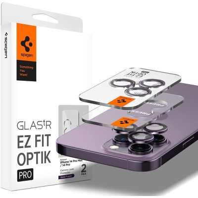 Spigen GLAS.tR EZ Fit OPTIK Pro Camera Lens Protector - Αντιχαρακτικό Προστατευτικό Γυαλί για Φακό Κάμερας Apple iPhone 14 Pro / 14 Pro Max - 2 Τεμάχια - Deep Purple (AGL05597)