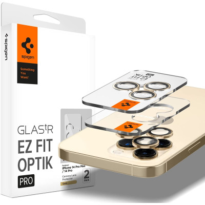 Spigen GLAS.tR EZ Fit OPTIK Pro Camera Lens Protector - Αντιχαρακτικό Προστατευτικό Γυαλί για Φακό Κάμερας Apple iPhone 14 Pro / 14 Pro Max - 2 Τεμάχια - Gold  (AGL05598)