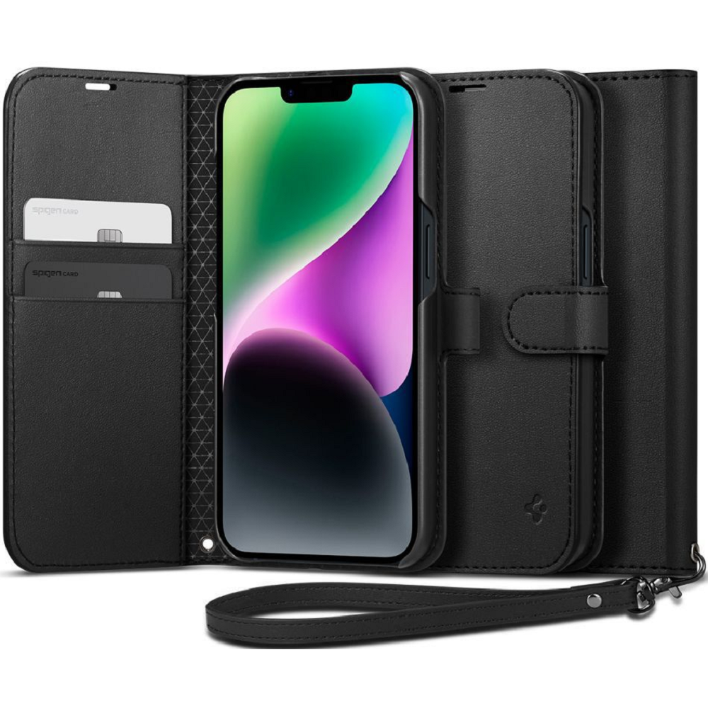 Spigen Wallet S - Θήκη Πορτοφόλι Apple iPhone 14 με Αποσπώμενο Λουράκι Χειρός - Black (ACS05421)