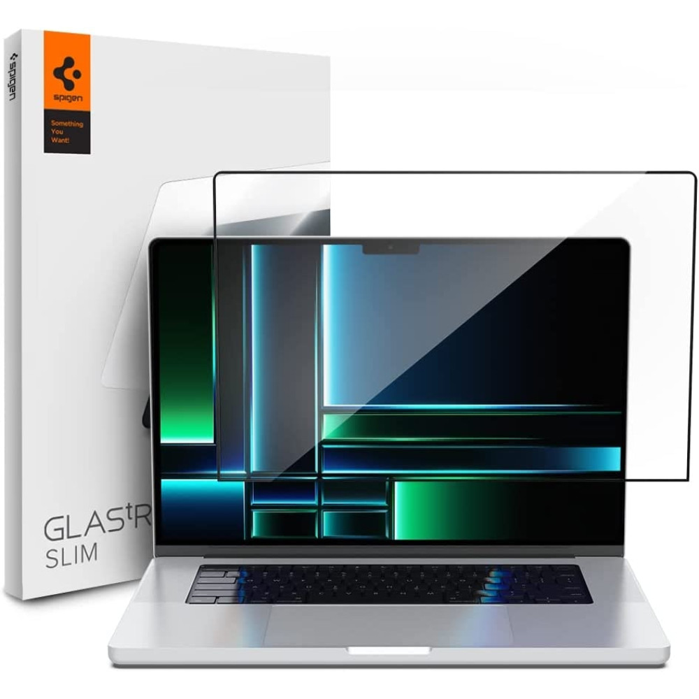 Spigen GLAS.tR Slim - Αντιχαρακτικό Fullface Γυάλινο Tempered Glass Οθόνης - Apple MacBook Pro 14" 2023 / 2021 - Black (AGL04234)