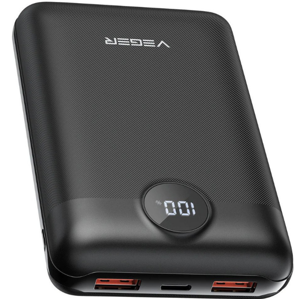 Veger PowerBank S20 με Ψηφιακή Οθόνη LED - Φορητή Μπαταρία Φόρτισης με 2 x USB-Α / 1 x Type-C - 20000mAh - Black (W2053)