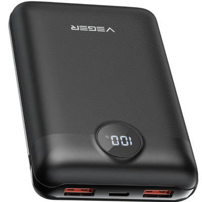 Veger PowerBank S20 με Ψηφιακή Οθόνη LED - Φορητή Μπαταρία Φόρτισης με 2 x USB-Α / 1 x Type-C - 20000mAh - Black (W2053)