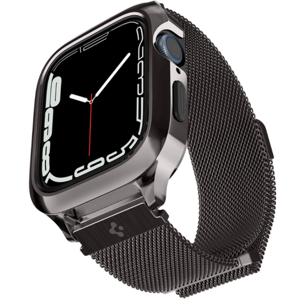 Spigen Metal Fit Pro - Σετ Ανθεκτική Θήκη από Αλουμίνιο & Λουράκι από Ανοξείδωτο Ατσάλι - Apple Watch SE/9/8/7/6/5/4 (45/44mm) - Graphite (ACS04585)