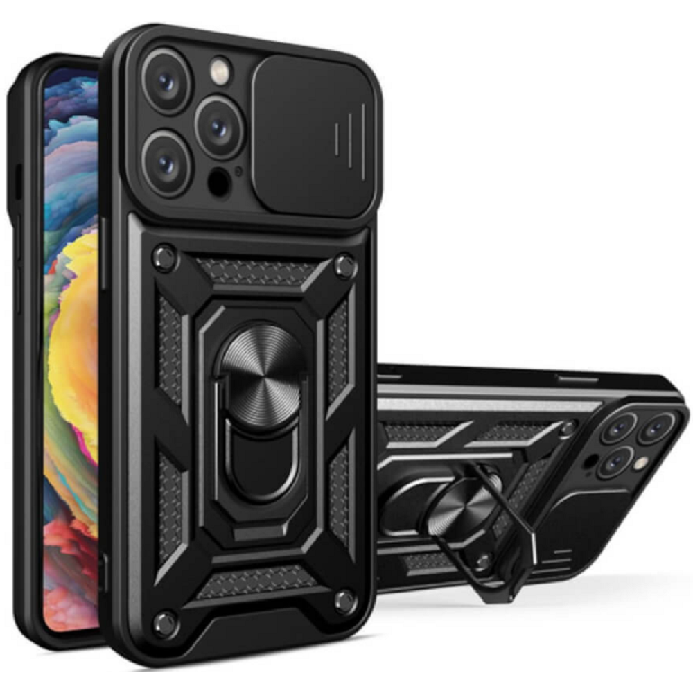 Bodycell Armor Slide - Ανθεκτική Θήκη Apple iPhone 14 Pro Max με Κάλυμμα για την Κάμερα & Μεταλλικό Ring Holder - Black (5206015013928)