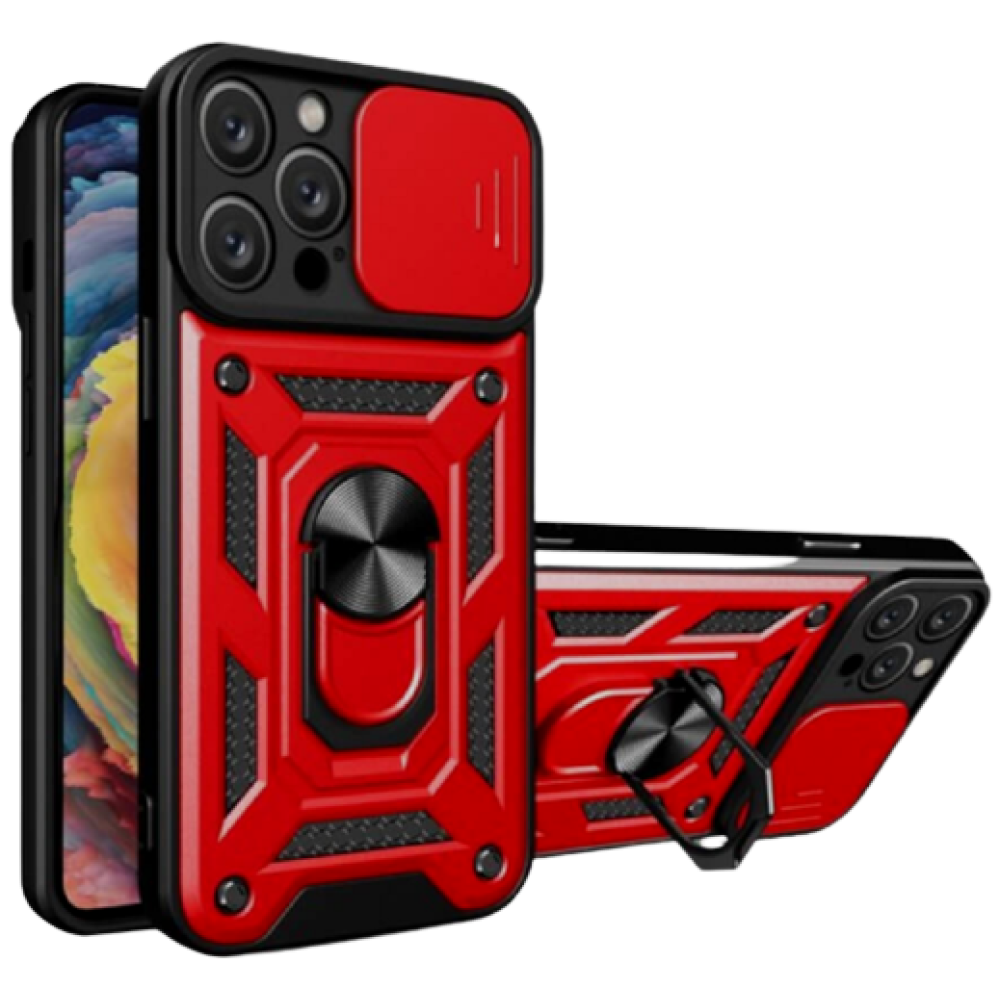 Bodycell Armor Slide - Ανθεκτική Θήκη Apple iPhone 14 Pro Max με Κάλυμμα για την Κάμερα & Μεταλλικό Ring Holder - Red (5206015013935)