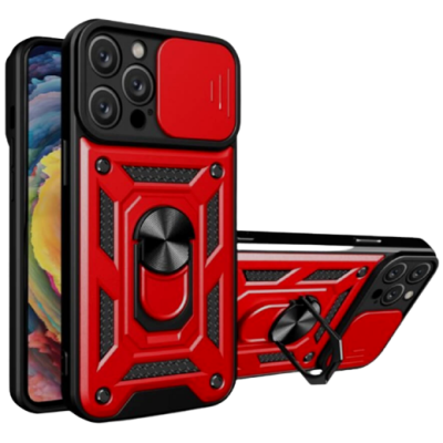 Bodycell Armor Slide - Ανθεκτική Θήκη Apple iPhone 14 Pro Max με Κάλυμμα για την Κάμερα & Μεταλλικό Ring Holder - Red (5206015013935)