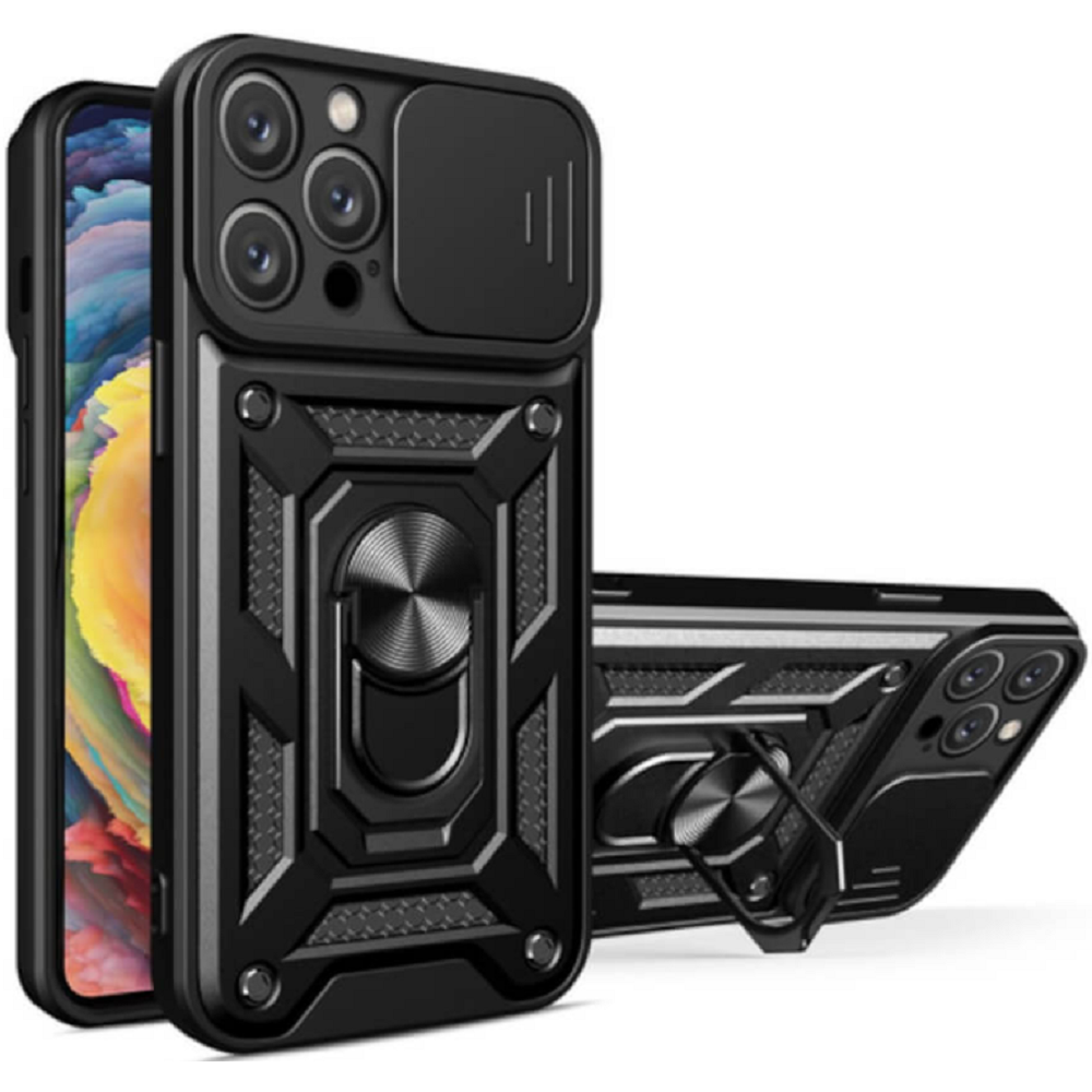 Bodycell Armor Slide - Ανθεκτική Θήκη Apple iPhone 14 Pro με Κάλυμμα για την Κάμερα & Μεταλλικό Ring Holder - Black (5206015013904)