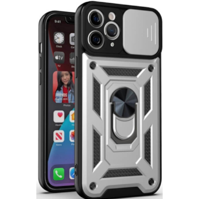 Bodycell Armor Slide - Ανθεκτική Θήκη Apple iPhone 11 Pro με Κάλυμμα για την Κάμερα & Μεταλλικό Ring Holder - Silver (5206015013751)