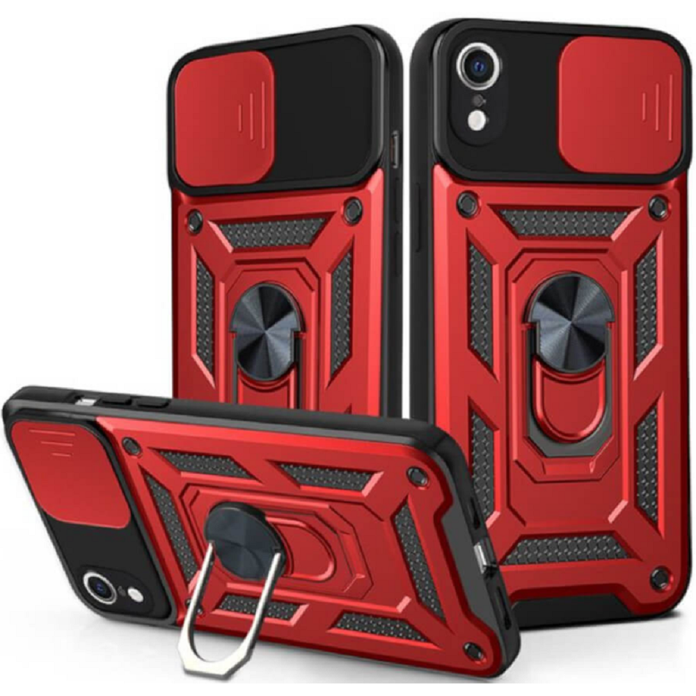 Bodycell Armor Slide - Ανθεκτική Θήκη Apple iPhone XR με Κάλυμμα για την Κάμερα & Μεταλλικό Ring Holder - Red (5206015014048)