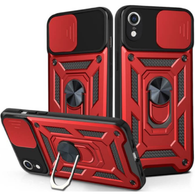 Bodycell Armor Slide - Ανθεκτική Θήκη Apple iPhone XR με Κάλυμμα για την Κάμερα & Μεταλλικό Ring Holder - Red (5206015014048)
