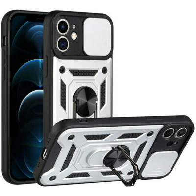 Bodycell Armor Slide - Ανθεκτική Θήκη Apple iPhone 11 με Κάλυμμα για την Κάμερα & Μεταλλικό Ring Holder - Silver (5206015013744)