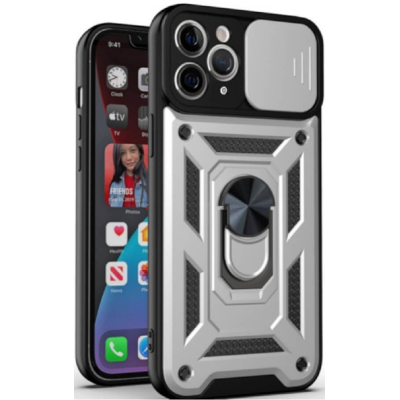 Bodycell Armor Slide - Ανθεκτική Θήκη Apple iPhone 11 Pro Max με Κάλυμμα για την Κάμερα & Μεταλλικό Ring Holder - Silver (5206015013768)