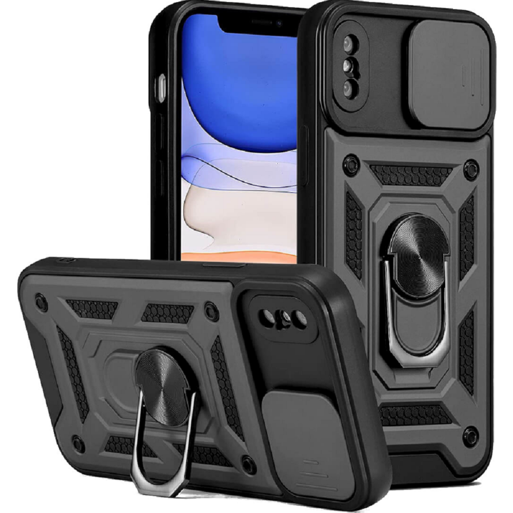 Bodycell Armor Slide - Ανθεκτική Θήκη Apple iPhone XS Max με Κάλυμμα για την Κάμερα & Μεταλλικό Ring Holder - Black (5206015014055)