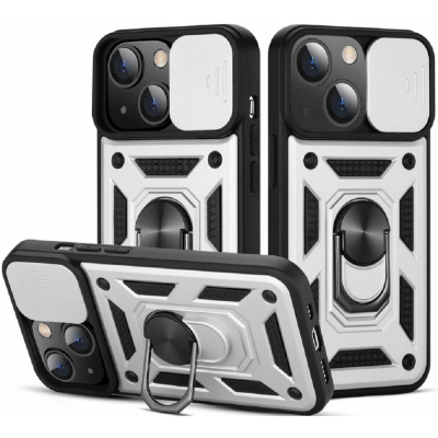Bodycell Armor Slide - Ανθεκτική Θήκη Apple iPhone 13 mini με Κάλυμμα για την Κάμερα & Μεταλλικό Ring Holder - Silver (5206015013812)