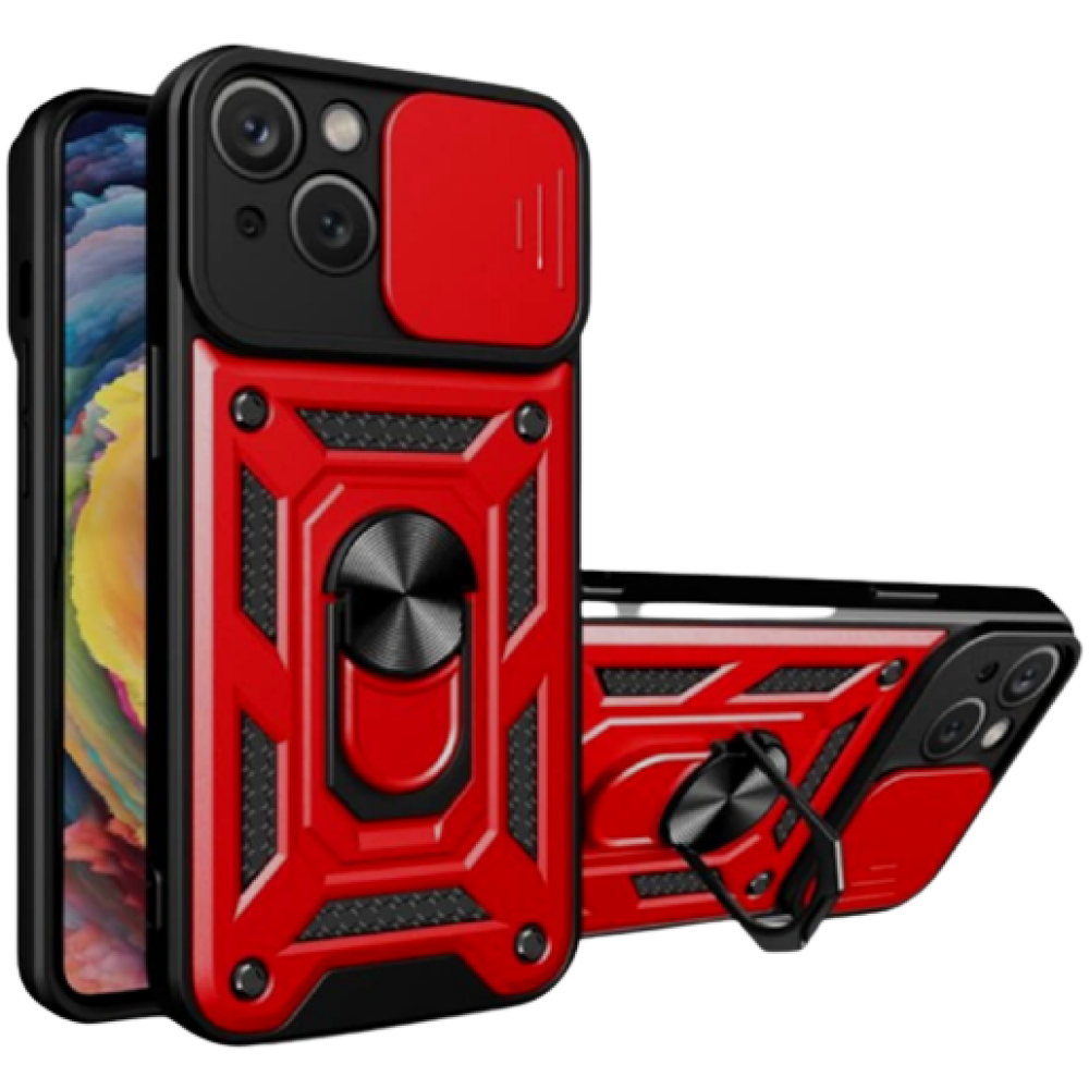Bodycell Armor Slide - Ανθεκτική Θήκη Apple iPhone 14 με Κάλυμμα για την Κάμερα & Μεταλλικό Ring Holder - Red (5206015013867)