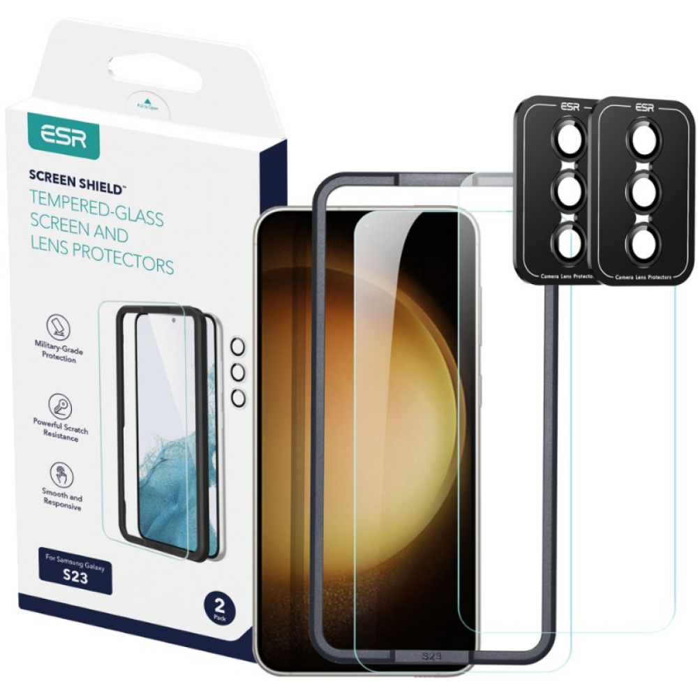 ESR Screen Shield Tempered Glass - Σετ Αντιχαρακτικό Προστατευτικό Γυαλί για Οθόνη & για Φακό Κάμερας - Samsung Galaxy S23 - Clear - 2 Τεμάχια (4894240175774)