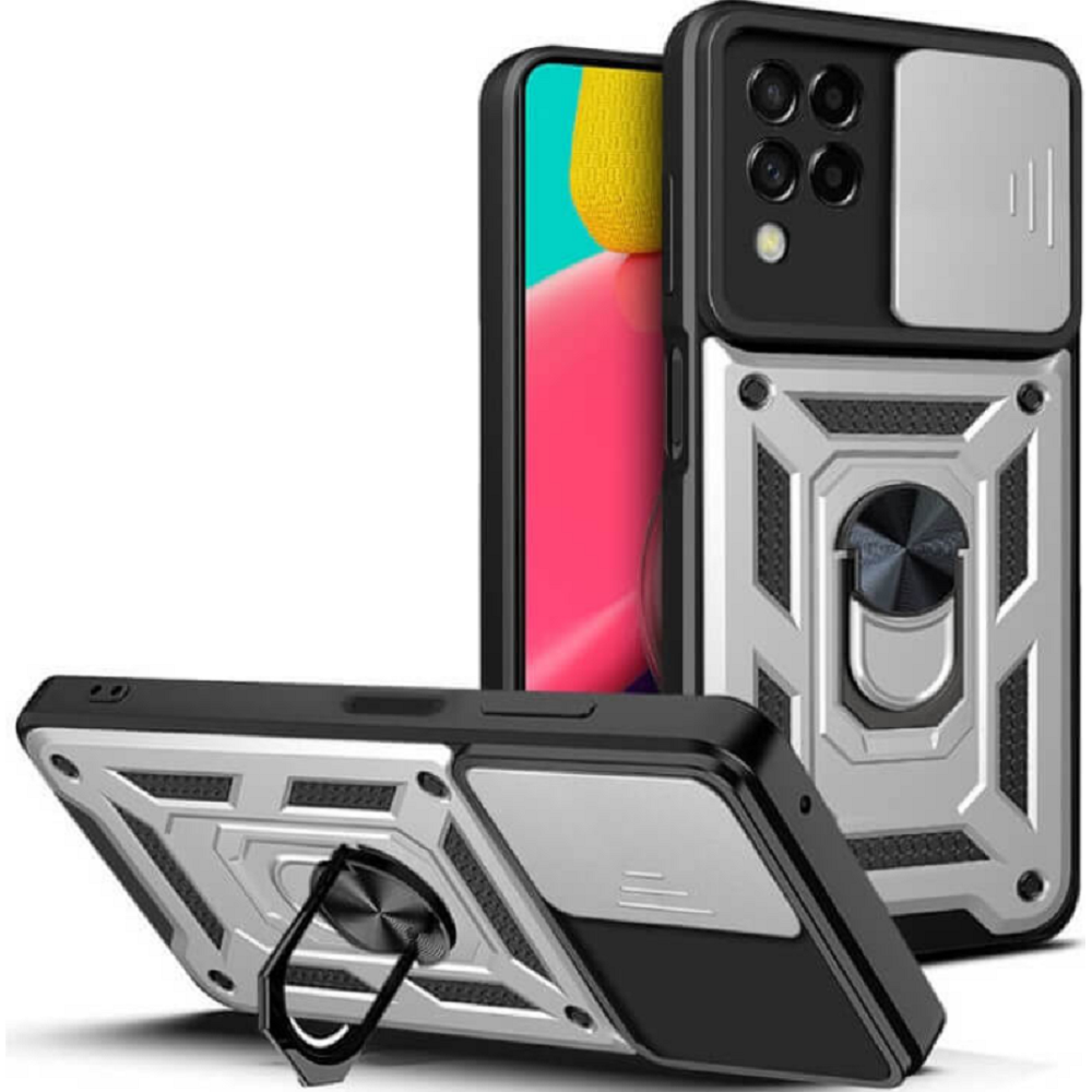 Bodycell Armor Slide - Ανθεκτική Θήκη Samsung Galaxy M53 με Κάλυμμα για την Κάμερα & Μεταλλικό Ring Holder - Silver (5206015019180)