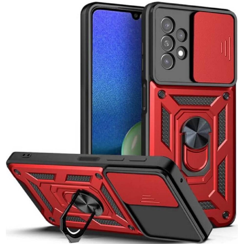 Bodycell Armor Slide - Ανθεκτική Θήκη Samsung Galaxy A13 4G με Κάλυμμα για την Κάμερα & Μεταλλικό Ring Holder - Red (5206015014154)