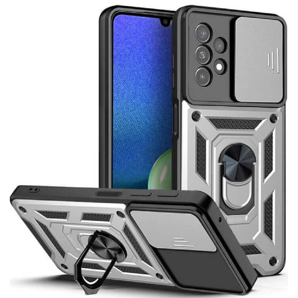 Bodycell Armor Slide - Ανθεκτική Θήκη Samsung Galaxy A13 4G με Κάλυμμα για την Κάμερα & Μεταλλικό Ring Holder - Silver (5206015019135)