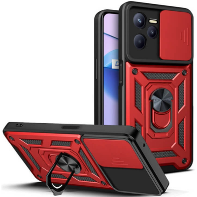 Bodycell Armor Slide - Ανθεκτική Θήκη Realme C35 με Κάλυμμα για την Κάμερα & Μεταλλικό Ring Holder - Red (5206015018824)