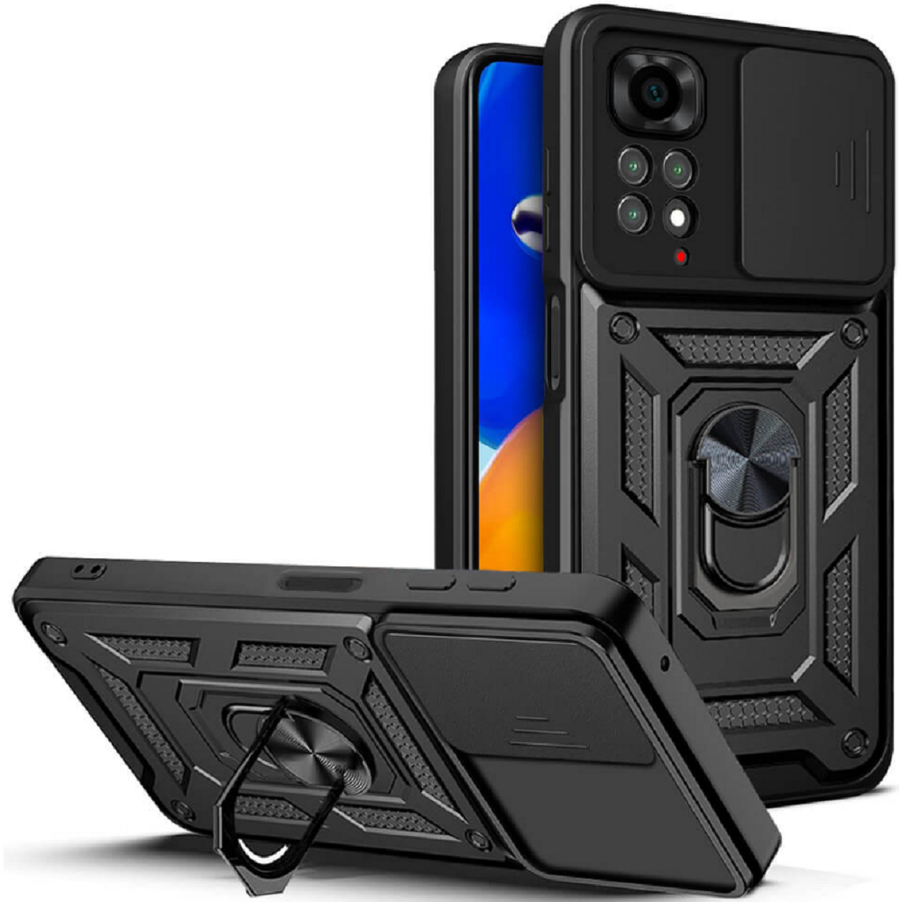 Bodycell Armor Slide - Ανθεκτική Θήκη Xiaomi Redmi Note 11 4G / Redmi Note 11S με Κάλυμμα για την Κάμερα & Μεταλλικό Ring Holder - Black (5206015010941)