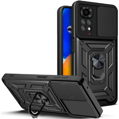 Bodycell Armor Slide - Ανθεκτική Θήκη Xiaomi Redmi Note 11 4G / Redmi Note 11S με Κάλυμμα για την Κάμερα & Μεταλλικό Ring Holder - Black (5206015010941)