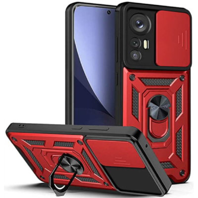 Bodycell Armor Slide - Ανθεκτική Θήκη Xiaomi 12 Pro 5G με Κάλυμμα για την Κάμερα & Μεταλλικό Ring Holder - Red (5206015014727)