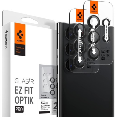 Spigen GLAS.tR EZ Fit OPTIK Pro Camera Lens Protector - Αντιχαρακτικό Προστατευτικό Γυαλί για Φακό Κάμερας Samsung Galaxy S23 Ultra - 2 Τεμάχια - Black (AGL05950)