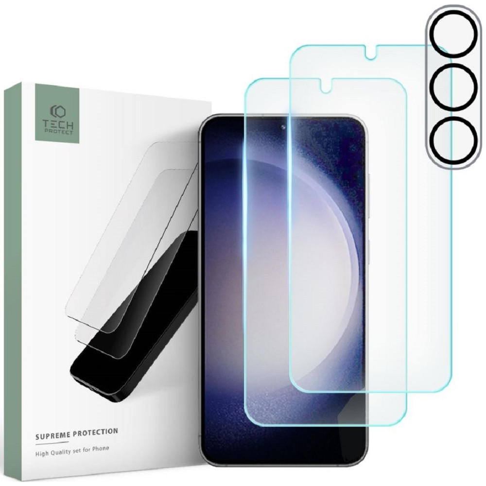 Tech-Protect Supreme Set - Σετ Tempered Glass 2 x Αντιχαρακτικά Προστατευτικά Οθόνης και 1 x Κάμερας - Samsung Galaxy S23 Plus - Clear (9490713929346)