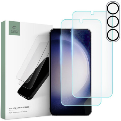 Tech-Protect Supreme Set - Σετ Tempered Glass 2 x Αντιχαρακτικά Προστατευτικά Οθόνης και 1 x Κάμερας - Samsung Galaxy S23 Plus - Clear (9490713929346)