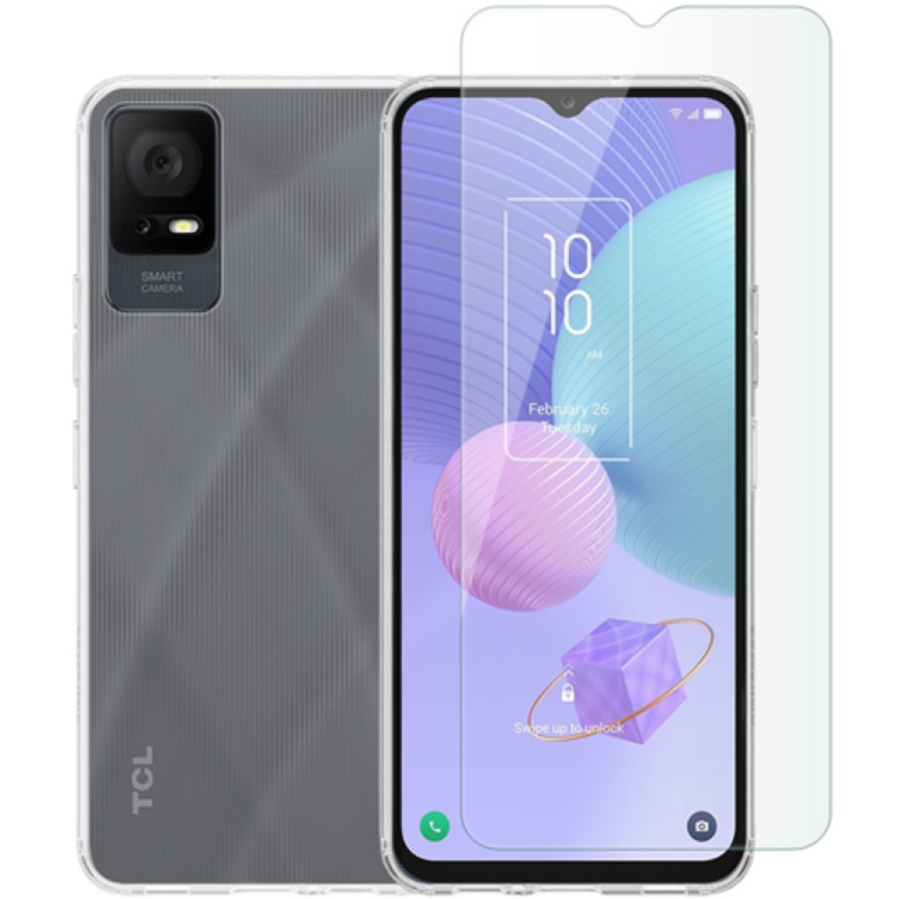 Θήκη & Tempered Glass TCL 405/406/408 Vivid Set TPU Case & Tempered Glass Σετ Διάφανη Σιλικόνης & Αντιχαρακτικό Γυαλί Προστασίας Οθόνης - Transparent (VIGELLY266GLASSTN)